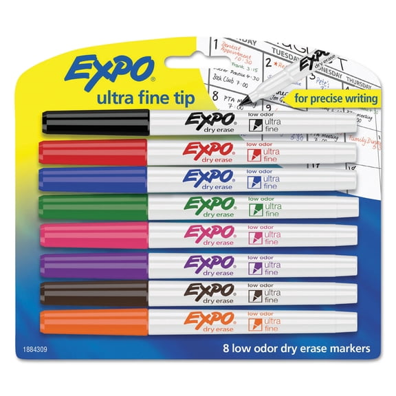 EXPO Low-Odor Dry-Erase Marker Extra-Fine Needle Tip, Assorted Colors, 8/Set