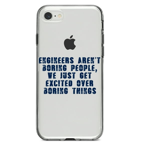 DistinctInk Clear Shockproof Hybrid Case for iPhone 7 8 SE (2020 Model) 4.7" Screen TPU Bumper Acrylic Back Tempered Glass Screen Protector - Engineers Aren't Boring Excited Over Boring Things