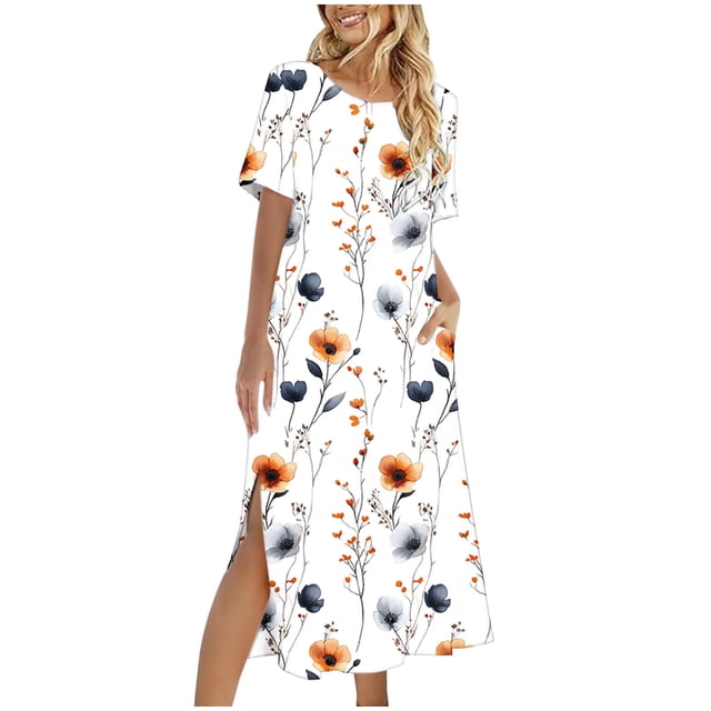 Staron Robes pour Femmes en Liquidation à Moins de 10 $ Sans Manches Fendue Hawaïenne Col Rond Robes d'Été Décontractées Printemps Amples Plage Chemises Robes m