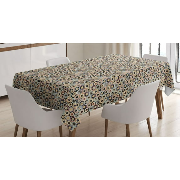 Honeycomb Tablecloth, Geometric Composition with Bullseye Hexagon Pattern Honey Beehive Design Geometry, Rectangle Satin Table Cover for Dining Room and Kitchen, 60" X 84", Multicolor, by Ambesonne