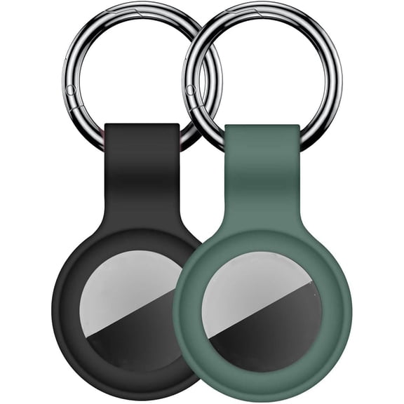 Case for AirTag 2nd Gen & 1st Gen, Silicone Holder Keychain, Protective Cover for GPS Finder Accessories, Black/Dark Green