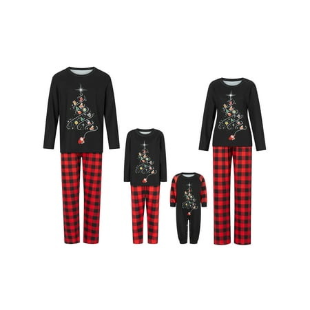 

Ma&Baby Family Matching Christmas Pajamas Set Christmas Tree Print Tops Plaid Pants Pjs Sleepwear Loungewear