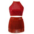 thumbnail image 2 of Women and Girls Sleeveless Crop Tops with Tassel Skirt Set for Latin Jazz Ballet Dancewear, 2 of 10