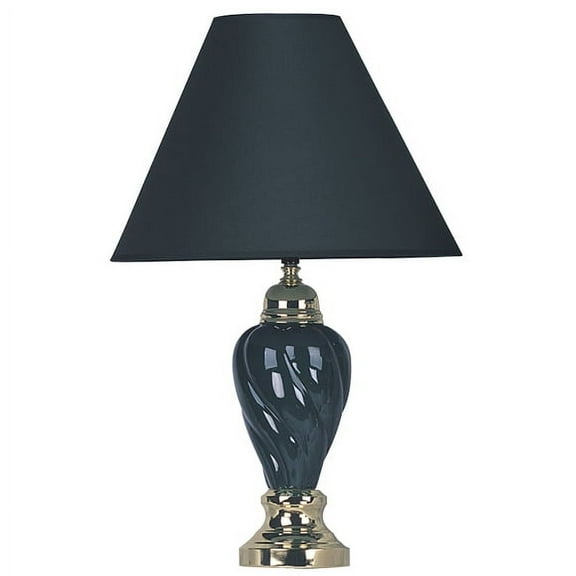 NEW Modern Polished Brass Black Ceramic Body Base, Color Matched Fabric Shade, Socket Switch, 24" Table Lamp 6116