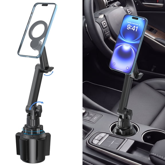 DIAMOOKY 2026 Magnetic Cup Holder Phone Mount for MagSafe, Hands-Free Adjustable Car Phone Holder Compatible with iPhone 17 16 15 14 13 12 Pro Max, Samsung & All Phones