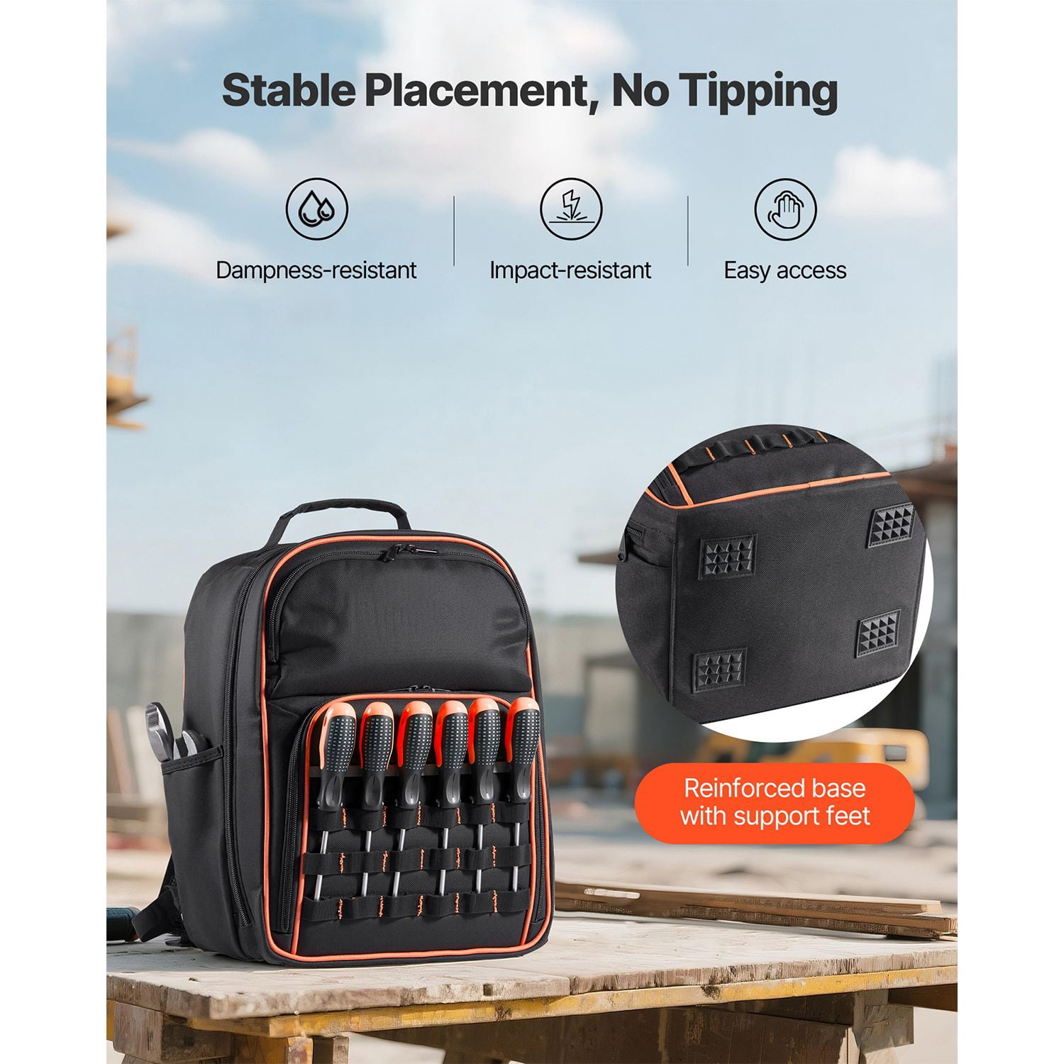 Tool Backpack 49 Pockets 600D Oxford Fabric 50 lbs Capacity with Laptop Compartment for Electrician Repairman