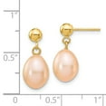 thumbnail image 3 of Primal Gold 14 Karat Yellow Gold 7-8mm Pink Rice Freshwater Cultured Pearl Dangle Post Earrings, 3 of 5
