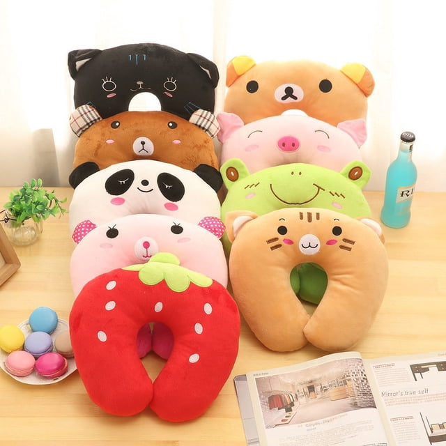 Almohada de peluche con forma de U de dibujos animados, almohada creativa para el cuello cervical, almohada de viaje para la siesta