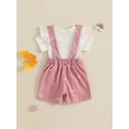 thumbnail image 6 of Baby Toddler Girls Summer Clothes 3 6 12 18 Months Solid Ribbed Short Sleeve Romper with Bow Print Overall Shorts 2 Pcs Outfits Set, 6 of 9