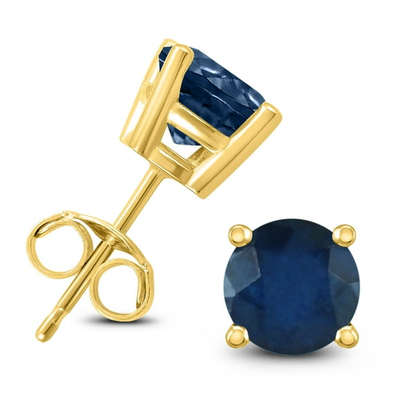 SZUL Women's 14K Yellow Gold 4MM Round Sapphire Earrings
