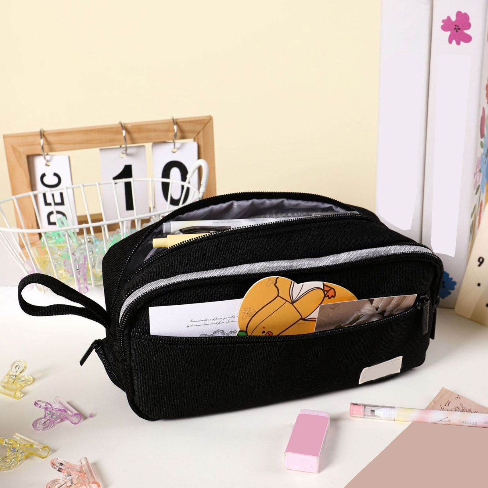 1-3PC Large Capacity Pencil Case with 2 Compartment Extra Big Pencil Pouch Pencil Bag with Zipper Cute High Stationery Organizer Pen Box for Office Home Travel Men Women