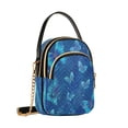 thumbnail image 2 of Leather Handbag Crossbody Bag Blue Glitter Butterfly, 2 of 7