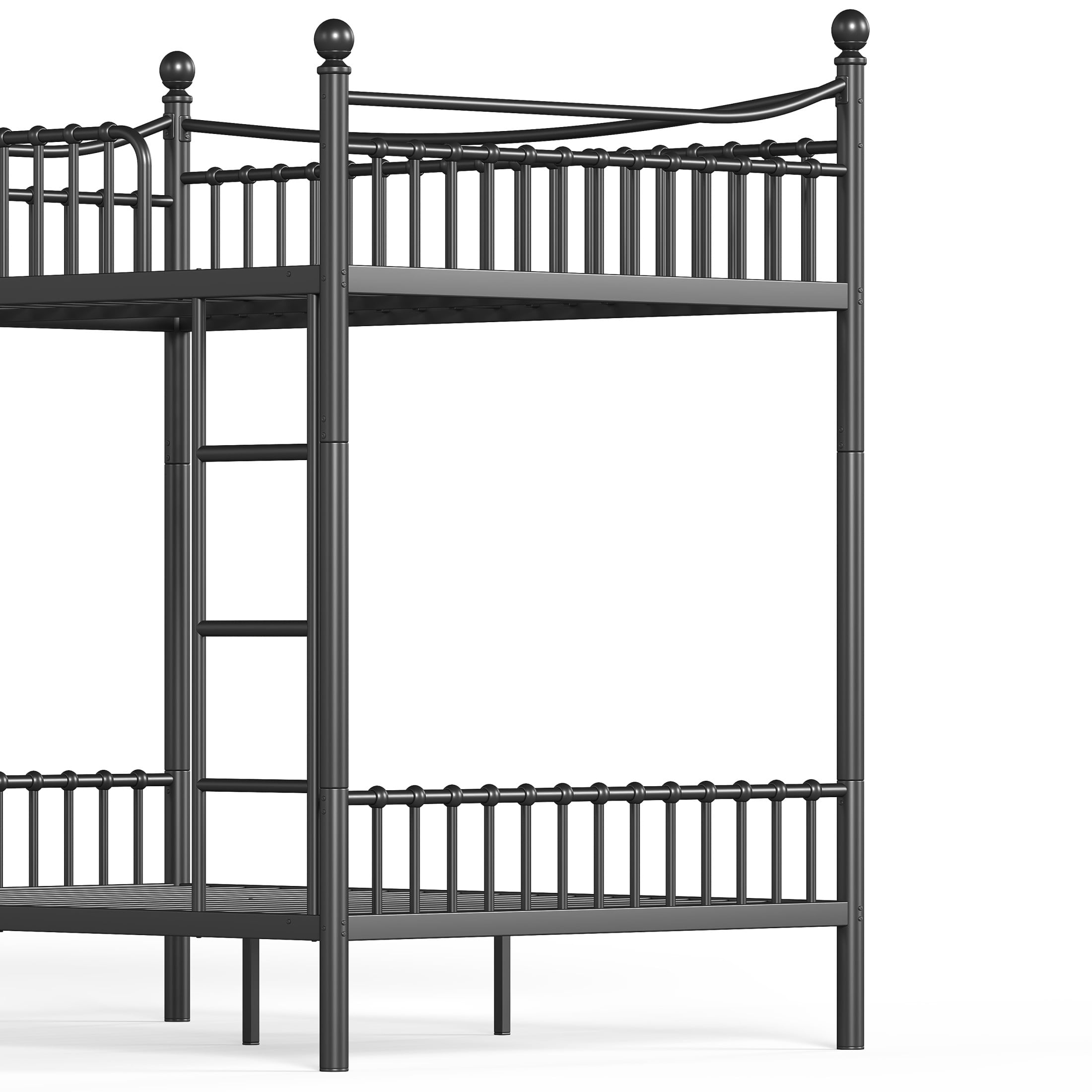 GDF Studio Full over Full Metal Bunk Bed with Curved Guardrails, Round Tube Frame, Black