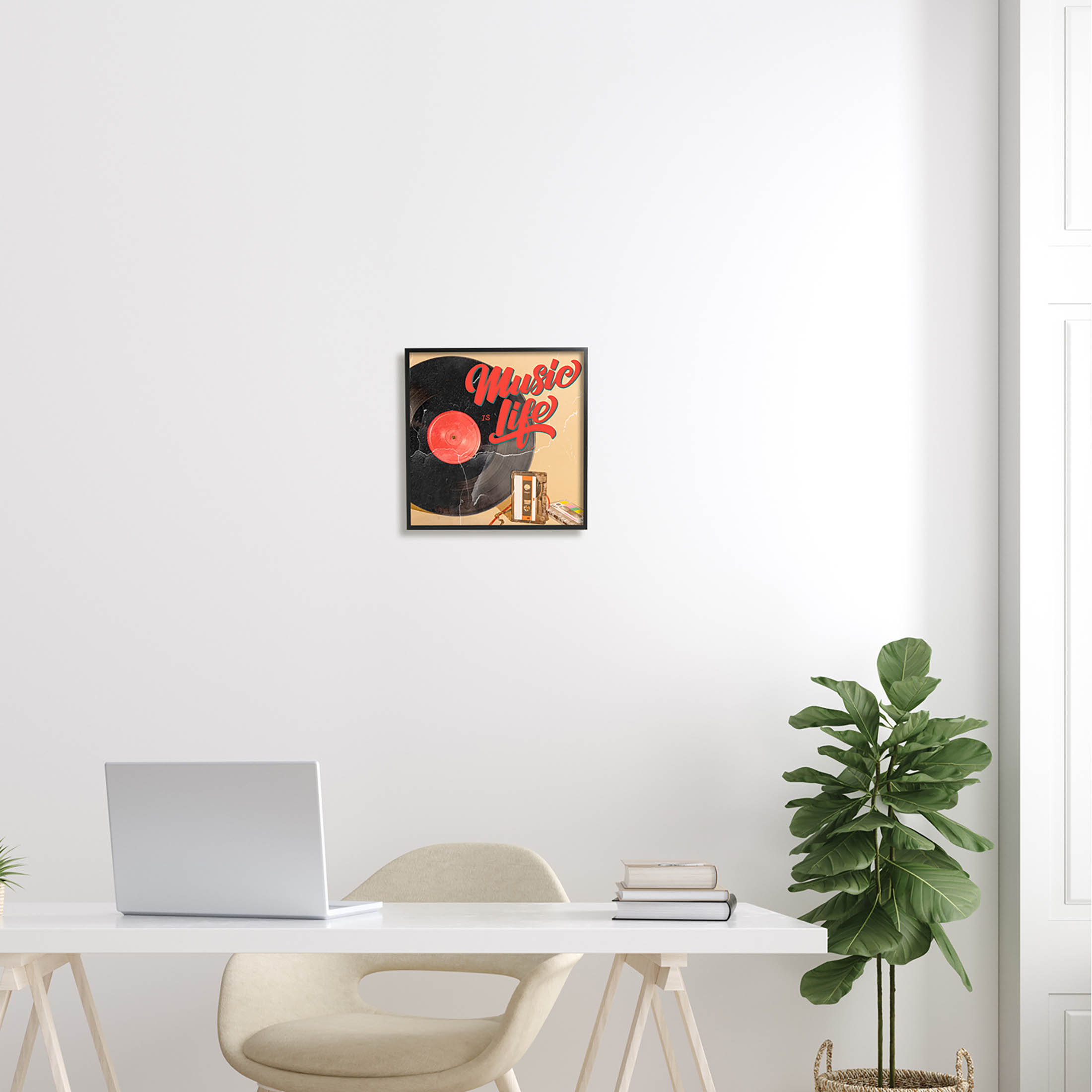 Music Is Life Vintage Cassette Inspirational Graphic Art Black Framed Art Print Wall Art