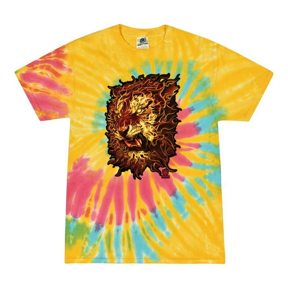 Wild Bobby, Fire Lion Face, Animal Lover, Tie-Dye Tees, Aurora, Medium
