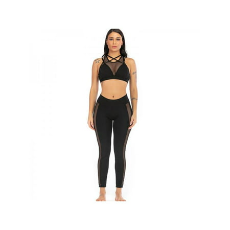 Topumt Women Sexy Sport Mesh Thin Fitness Suit Yoga Bra+Sports Pants Set