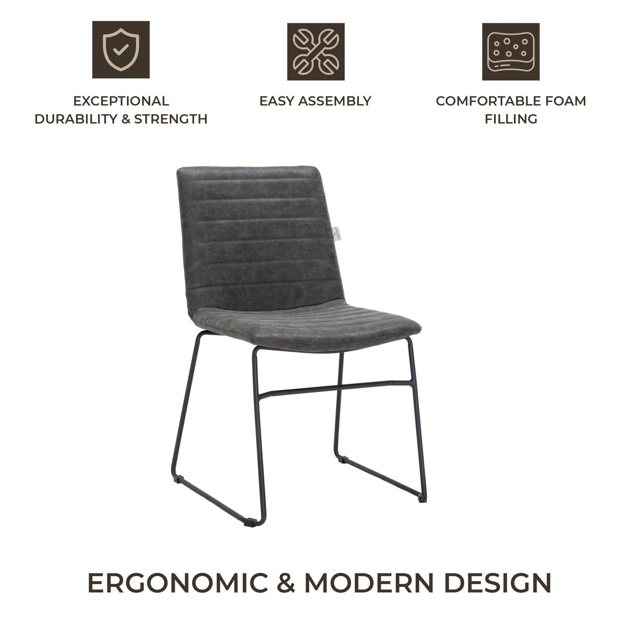 LeisureMod Ergonomic Office Chair Upholstered Leather Guest Side Chair Padded Seat and Back Desk Chair with Powder-Coated Stainless Steel Base Zylar Collection in Charcoal