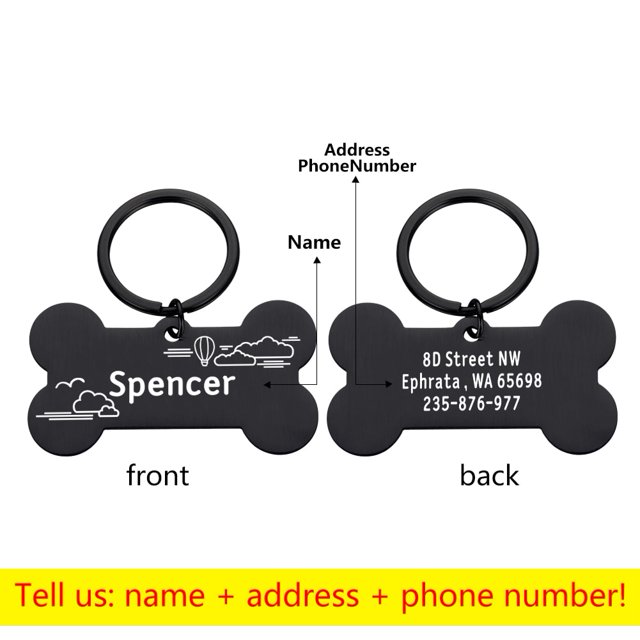 Collar personalizado, etiqueta de identificación de mascota, nombre de identificación de mascota grabado para gato, cachorro, etiqueta de perro, colgante, llavero, etiqueta de hueso, accesorios para mascotas, triangulación de envíos Tan Jianjun unisex