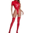 thumbnail image 3 of Women Short Sleeve Lingerie, Patent Leather Jumpsuit for Nightclubs, with Front Zipper, 3 of 4