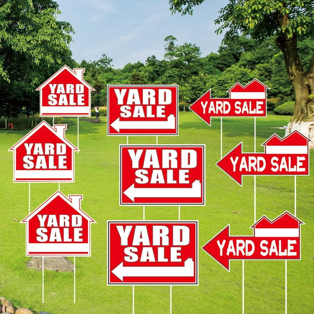 1set 9Pcs Yard Sale Yard Sign with 18 Stakes Courtyard Auction Lawn Decorations Courtyard Sale Waterproof Sign Yard Outdoor Red and White Lawn Decorative Sign for Garden Lawn Decoration Colorful