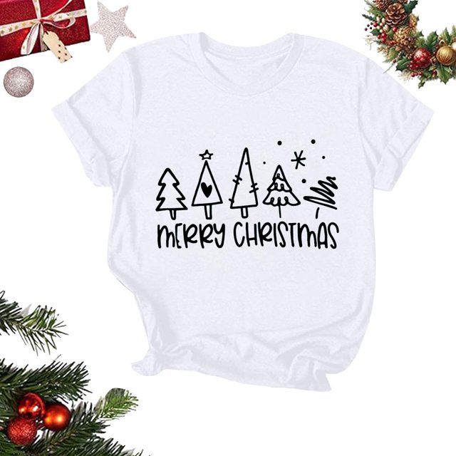 Amzcrzy Hauts d'Été pour Femmes Hauts de Noël Imprimés Col Rond Manches Courtes T-Shirt Haut Manches Courtes Col Rond T-Shirts pour Femmes Manches Courtes Hauts pour Femmes