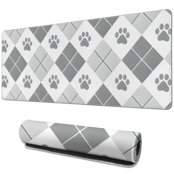 Long Mouse Pads for Desk,Pawprints Argyle Desk Mats on Top Of Desks, Desk Mouse Pad Extra Large with 3mm Non-Slip Base and Stitched Edge for Gaming,Office,Work,Home 31.5"x11.8"