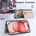 thumbnail image 6 of ELEHOLD Case for iPhone 14, Zipper Leather Wallet Crossbody Case with Detachable Ring Kickstand & Card Slots,Beige, 6 of 9