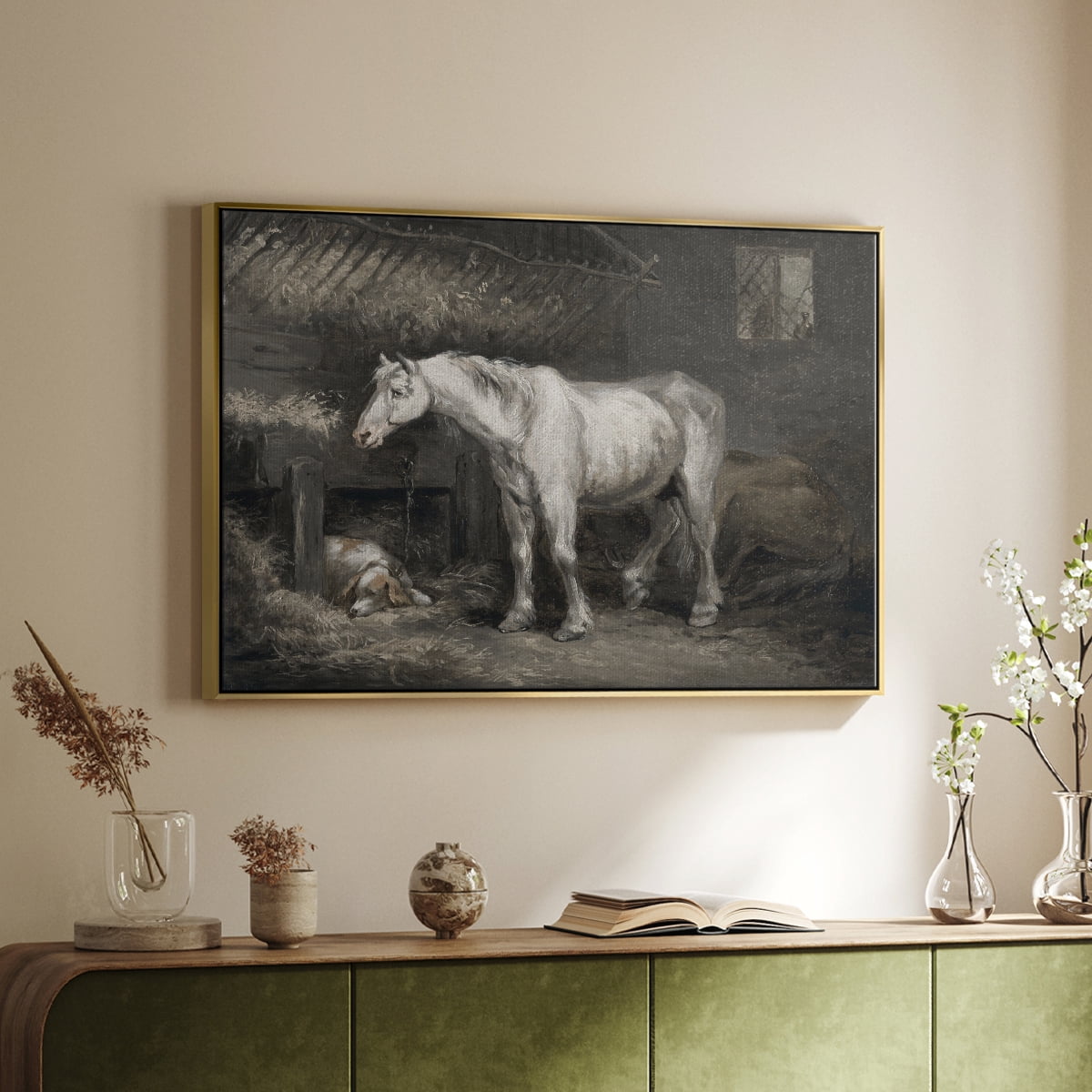 Vintage Animal Print-XLII By Wexford Home Framed in Gold Wood Gallery Wrapped Canvas 25 in. x 37 in.