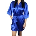 thumbnail image 1 of Women's Satin Kimono Bridesmaid Silky Short Robe Lace Trim Sleeves and Pockets, 1 of 1