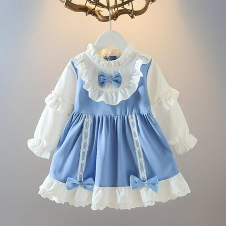 

Merotable Girls Lolita Princess Dress Girls Bow Long Sleeve Dress Lace Flowers Clothes Kids Birthday Party Dress Casual Wear
