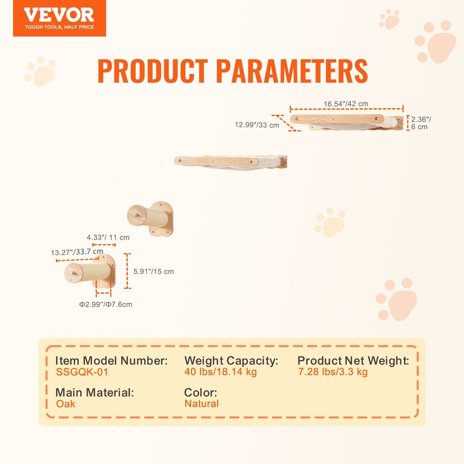 Wall-Mounted Cat Shelves Set - 2 Jumping Posts & 2 Hammocks, Supports 40 lbs, Space-Saving Perch for Cats