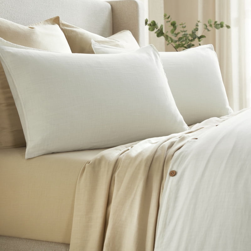 Superior Chloe 100% Cotton Percale Linen Texture Duvet Cover Set, King California King, Ivory