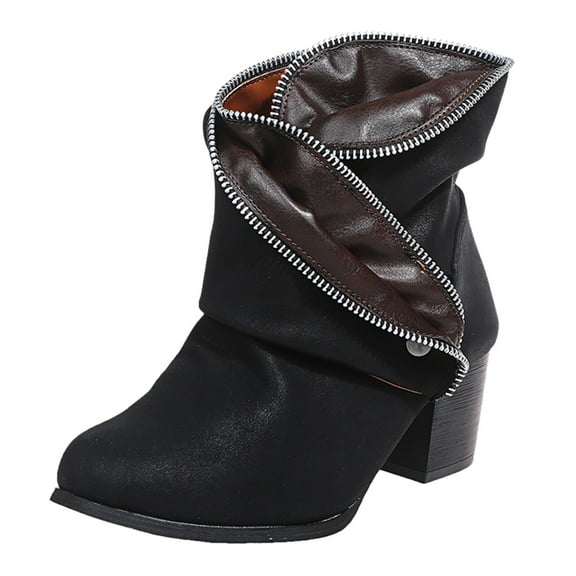 jsaierl European And American Style Large Size Thick High Heel Mid Tube Women's Boots
