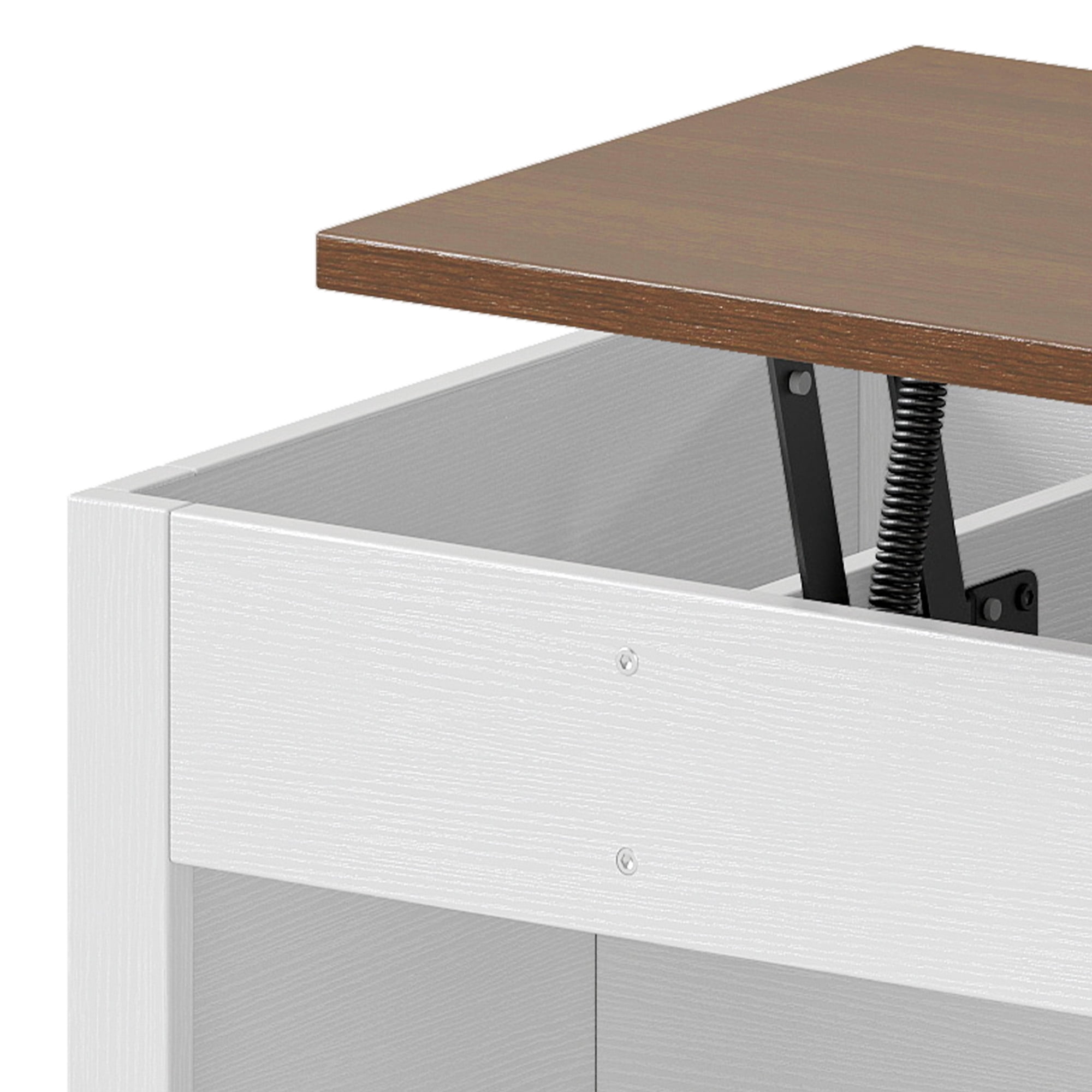 Uforic Wood Lift Top Coffee Table with Rolling Ottoman Storage Bench, White