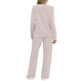 thumbnail image 5 of Women's 2 Piece Outfit Set, Long Sleeve Crewneck Top with Elastic Waist Wide Leg Pants, 2025 Fall New Casual Loungewear Set, Comfortable Relaxed Fit Matching Separates for Home and Travel Beige L, 5 of 8