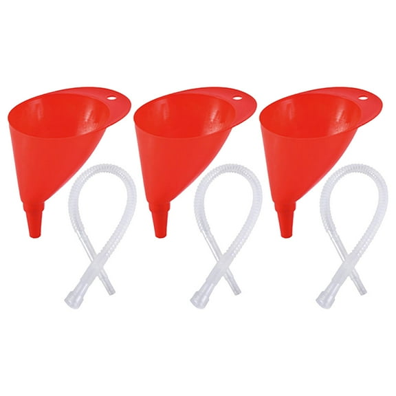 NICEXMAS Large Plastic Funnel Set with Transparent Hose for Automotive Use Red Durable Reusable 3 Pieces