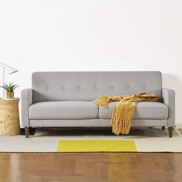Mellow Adair Mid-Century Modern Sofa with Armrest Pockets, Light Grey