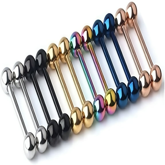 DESIGNICE 12pc 14G Mix-color Stainless Steel Straight Barbell Tongue Rings Bars Piercing 5/8" Length