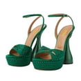 thumbnail image 2 of FSJ Women Graceful Rhinestones Platform Chunky High Heel Sandals Ankle Strap Round Open Toe Wedding Party Shoes Size 7 Green, 2 of 4