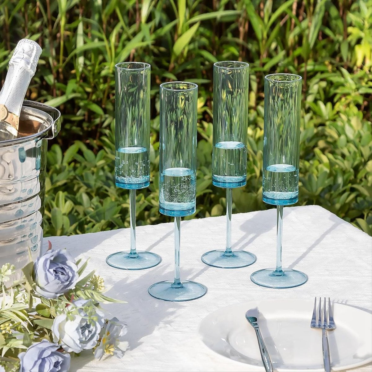 Champagne Flutes 6 OZ Square Champagne Glasses Stemmed Coupes Reusable Wedding Toasting Glasses 12 Pack Transparent