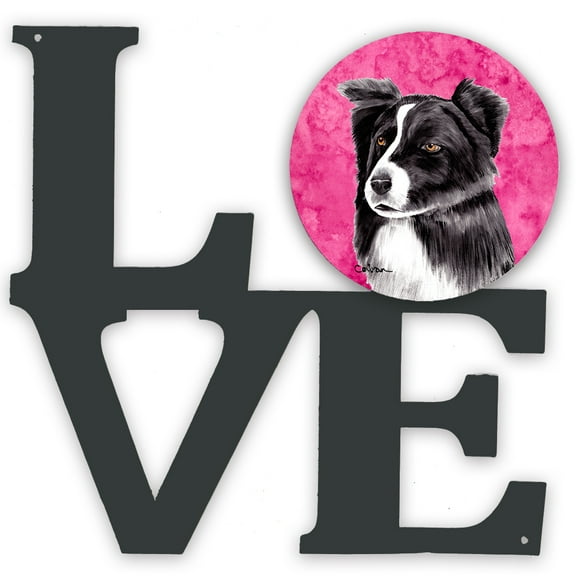 Pink Border Collie Metal Wall Artwork LOVE