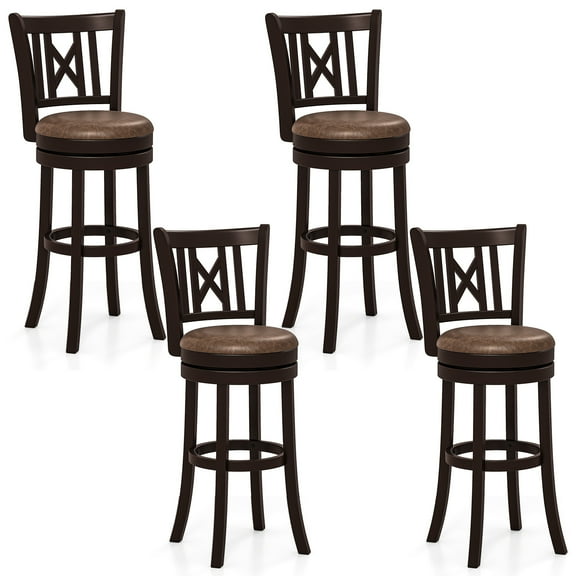 Gymax Set of 4 Bar Stools 30'' Swivel Bar Chairs w/ Footrest Hollowed Backrest