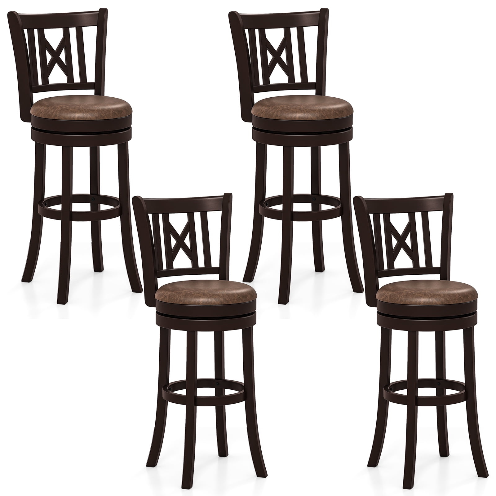 Gymax Set of 4 Bar Stools 30'' Swivel Bar Chairs w/ Footrest Hollowed Backrest