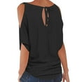thumbnail image 6 of Meichang Women's Cold Shoulder Tops Casual Scoop Neck Short Sleeve T-Shirts Eyelet Tops Solid Loose Fit Lightweight Tshirts Shirts Black XXL, 6 of 6