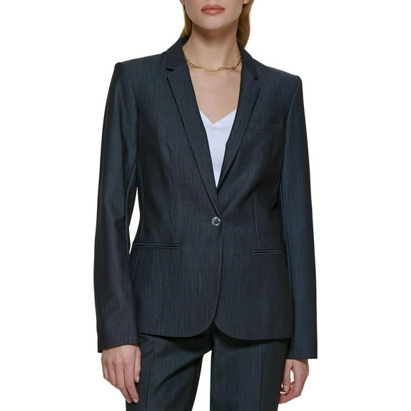 Calvin Klein Womens Woven Long Sleeves One-Button Blazer