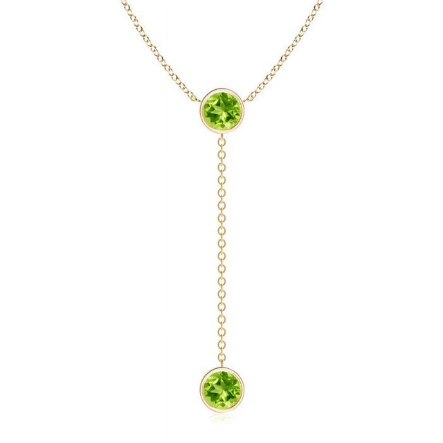 Angara Collier Péridot Naturel - Collier Style Lariat Péridot Rond 2,8 ct en Or Jaune 14K pour Femmes