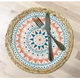 thumbnail image 4 of Fennco Styles Eclectic Mandala Water Hyacinth Edge Placemats 13" Round, Set of 4 - Multicolor Orange Floral Heat Resistant Insulation Table Mats for Home, Boho Décor, Dining Table, Banquets, Holidays, 4 of 7