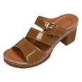 thumbnail image 5 of Rokment Ladies Platform Chunky Block High Heels Dressy Slip on Sandals for Women 2026 Summer Fashionable Leather Fish Mouth Open Toe Dress Slides Heeled Pumps Brown Size 9.5, 5 of 6