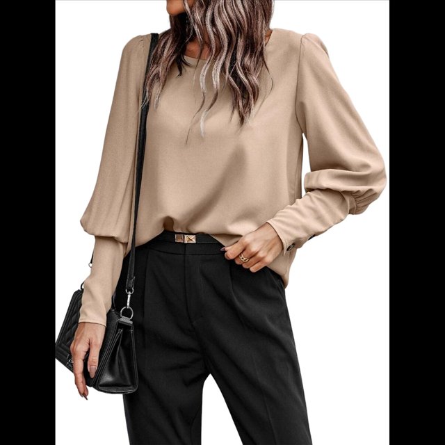 Blusa Elegante de Larga con Cuello Redondo para Mujer, Ideal para Otoño e Invierno, con Botones en la Espalda Albaricoque XL