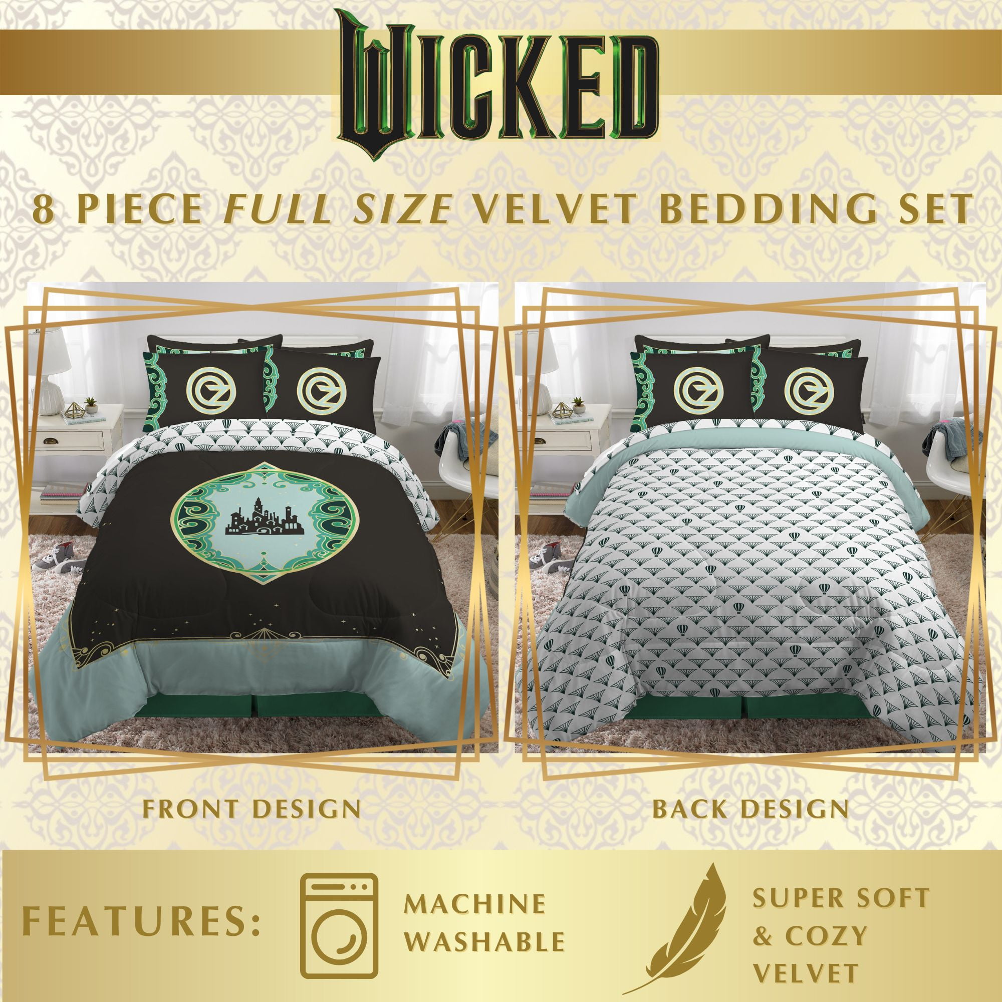 Wicked Velvet Full Bed in a Bag, Comforter Sheet Set Sham and Tote